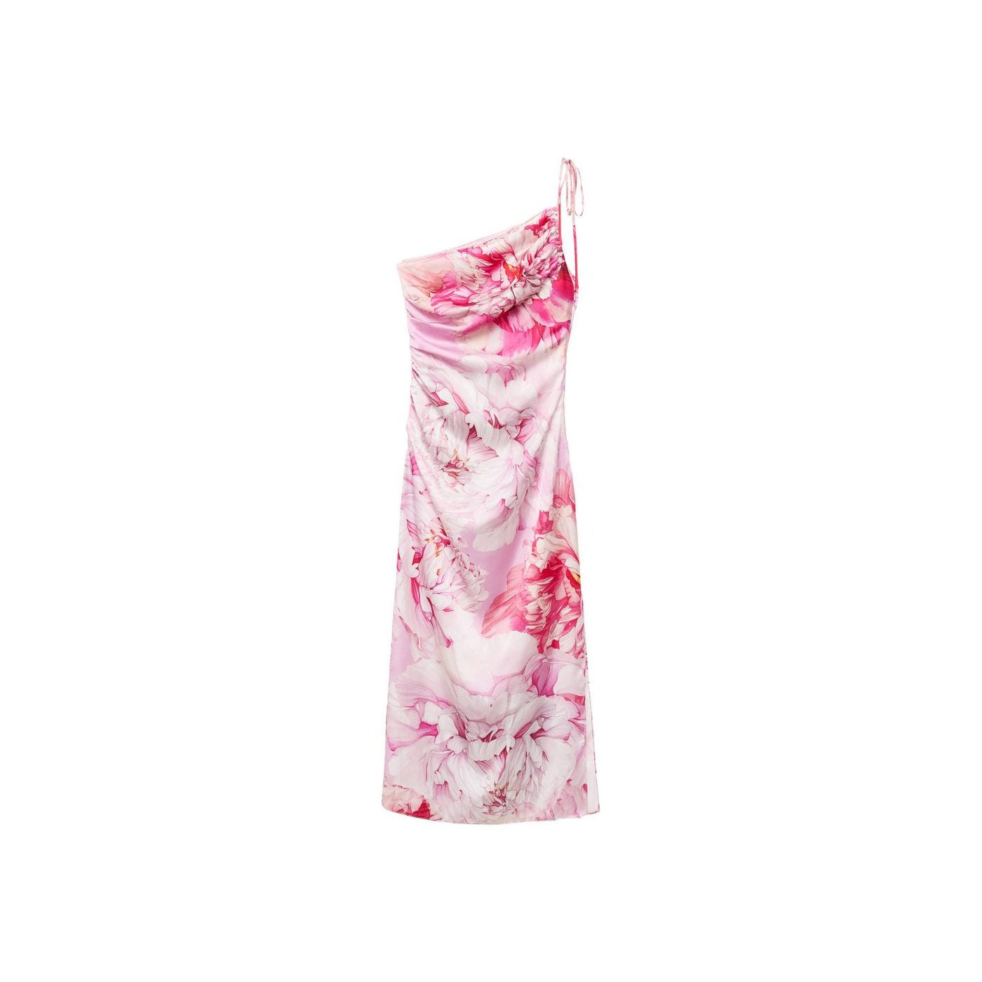 Robe Satinée Asymétrique À Fleurs