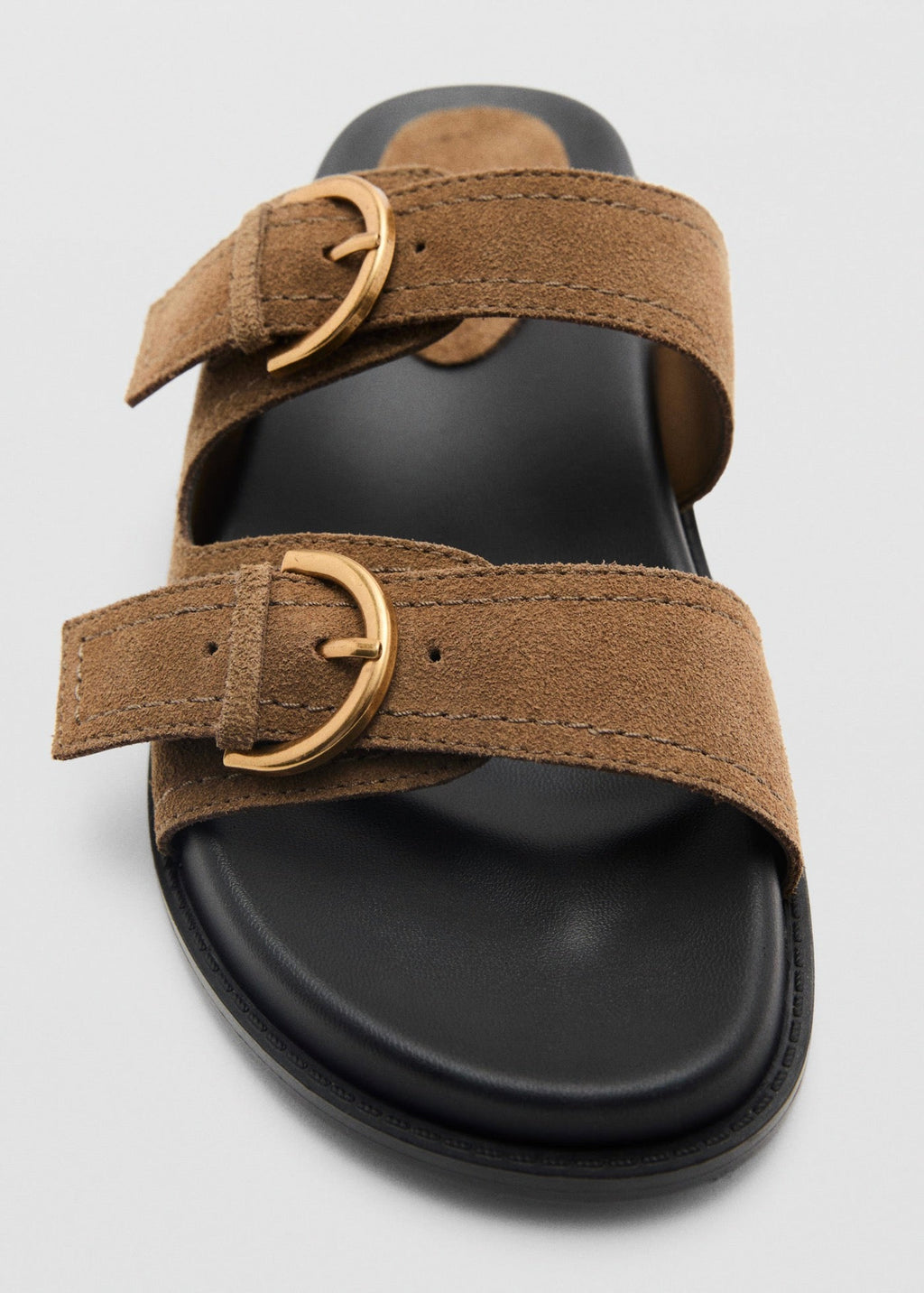 Sandales Plates En Cuir À Boucles