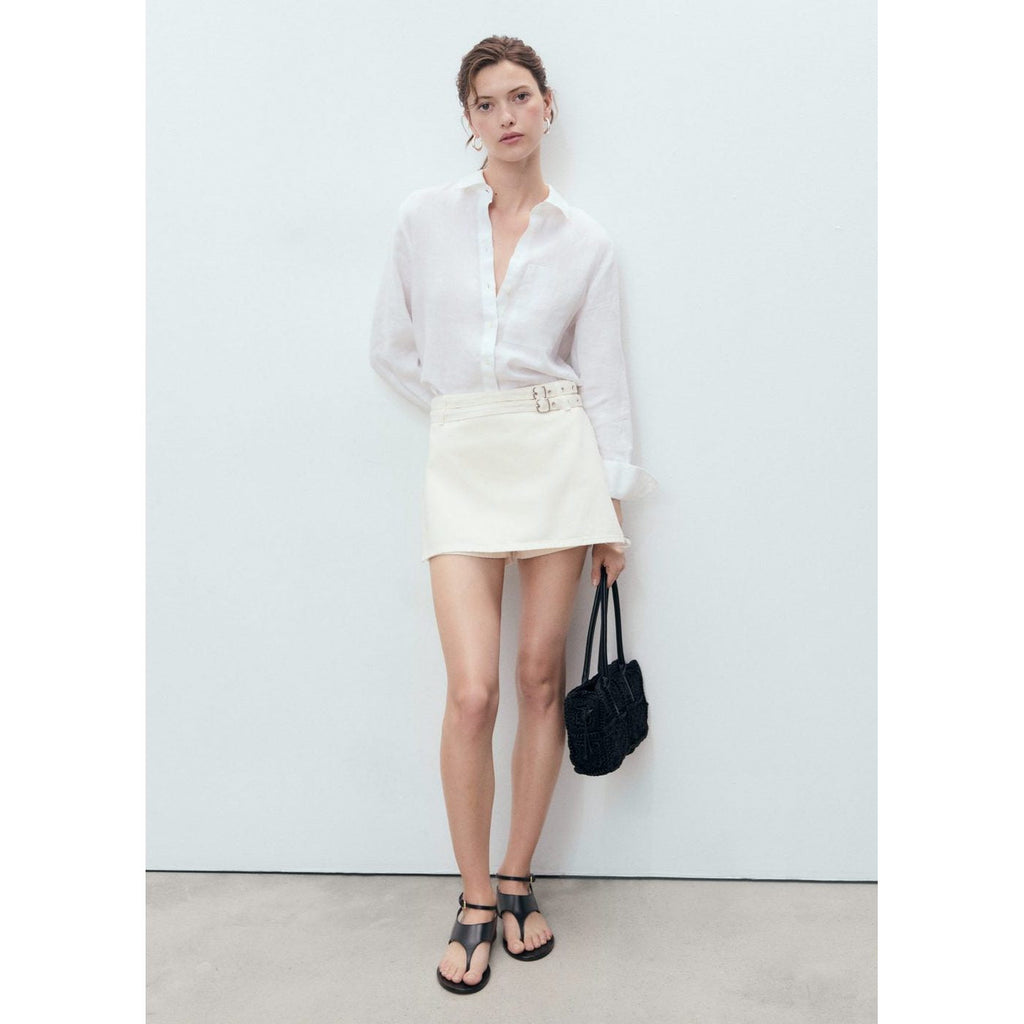 Jupe Short En Denim Avec Double Ceinture