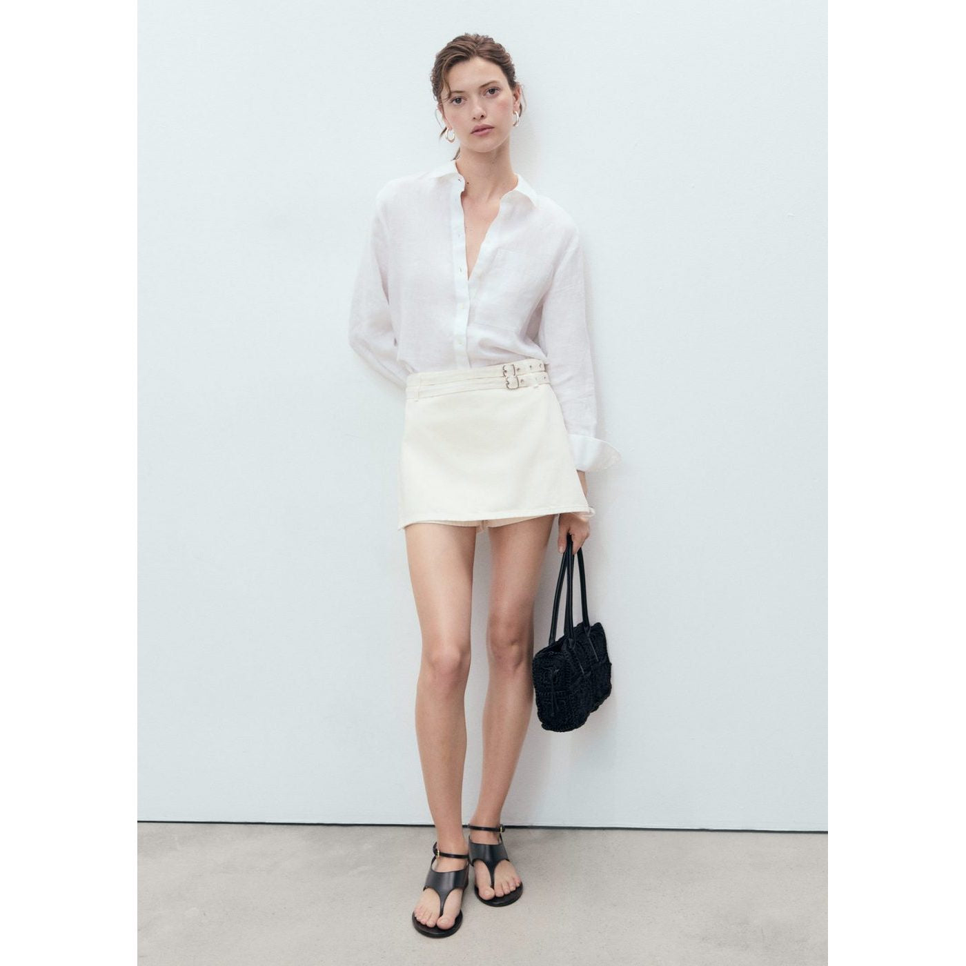 Jupe Short En Denim Avec Double Ceinture