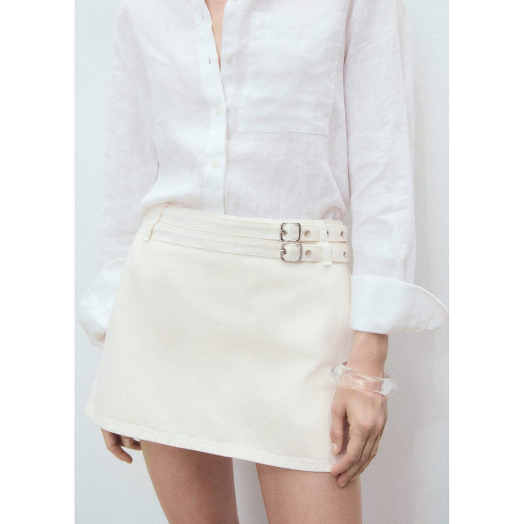 Jupe Short En Denim Avec Double Ceinture