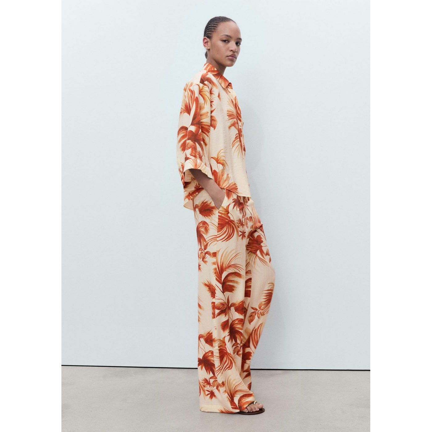 Pantalon Droit Imprimé Palmier