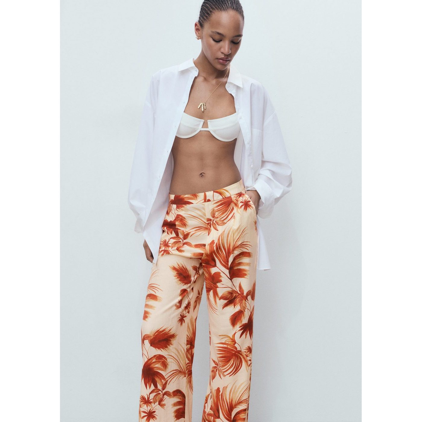 Pantalon Droit Imprimé Palmier
