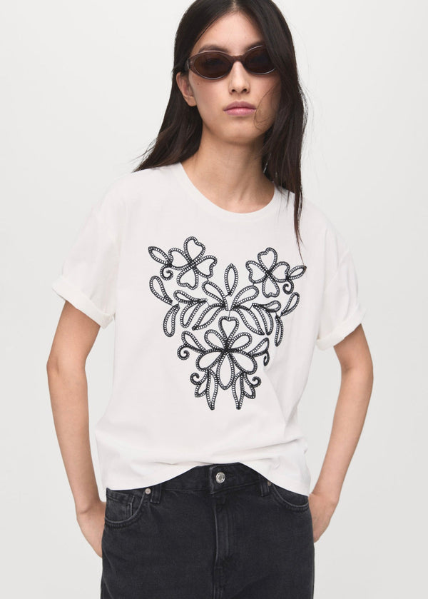 T-Shirt Coton Broderie À Fleurs