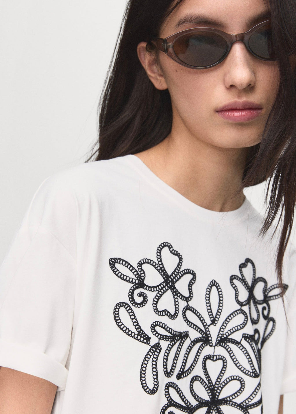 T-Shirt Coton Broderie À Fleurs