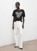 T-Shirt Coton Broderie À Fleurs
