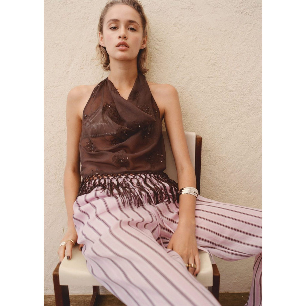 Pantalon En Ramie À Rayures