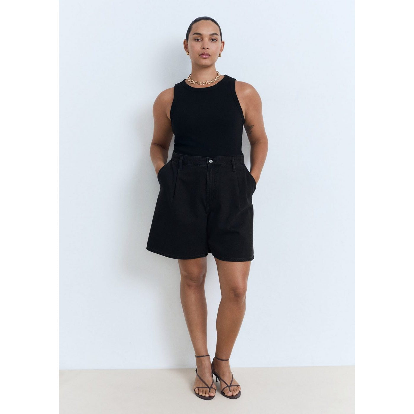 Bermuda En Jean Taille Normale À Pinces