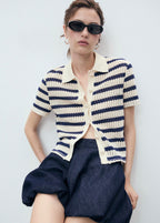 Cardigan Rayures Manches Courtes
