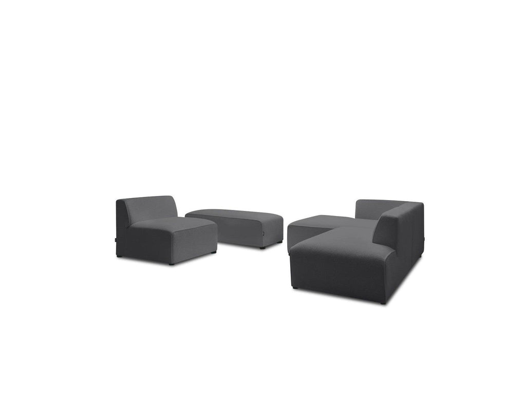 Megeve - Canapé D'Angle Fixe Modulable - Tissu Bouclette - Avec 1 Chauffeuse Et 1 Pouf - Angle Droit