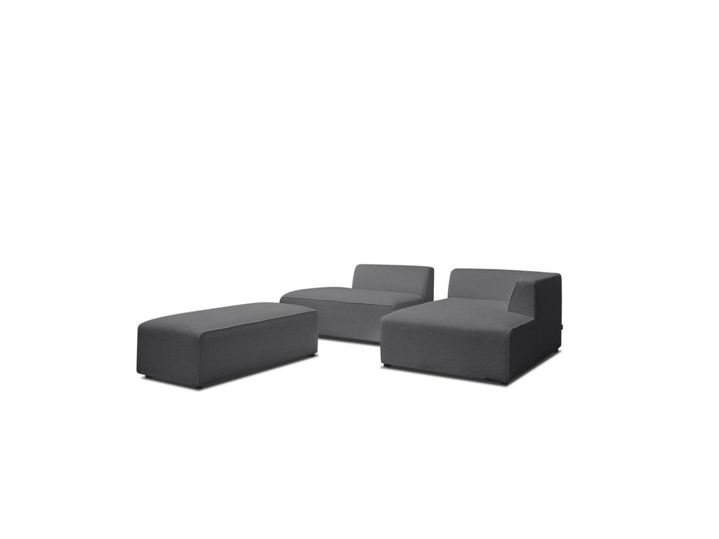 Megeve - Canapé D'Angle Fixe Modulable - Tissu Bouclette - Avec Pouf - Angle Droit