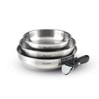 Set De 3 Poêles En Inox Avec Poignée Amovible - Argenté