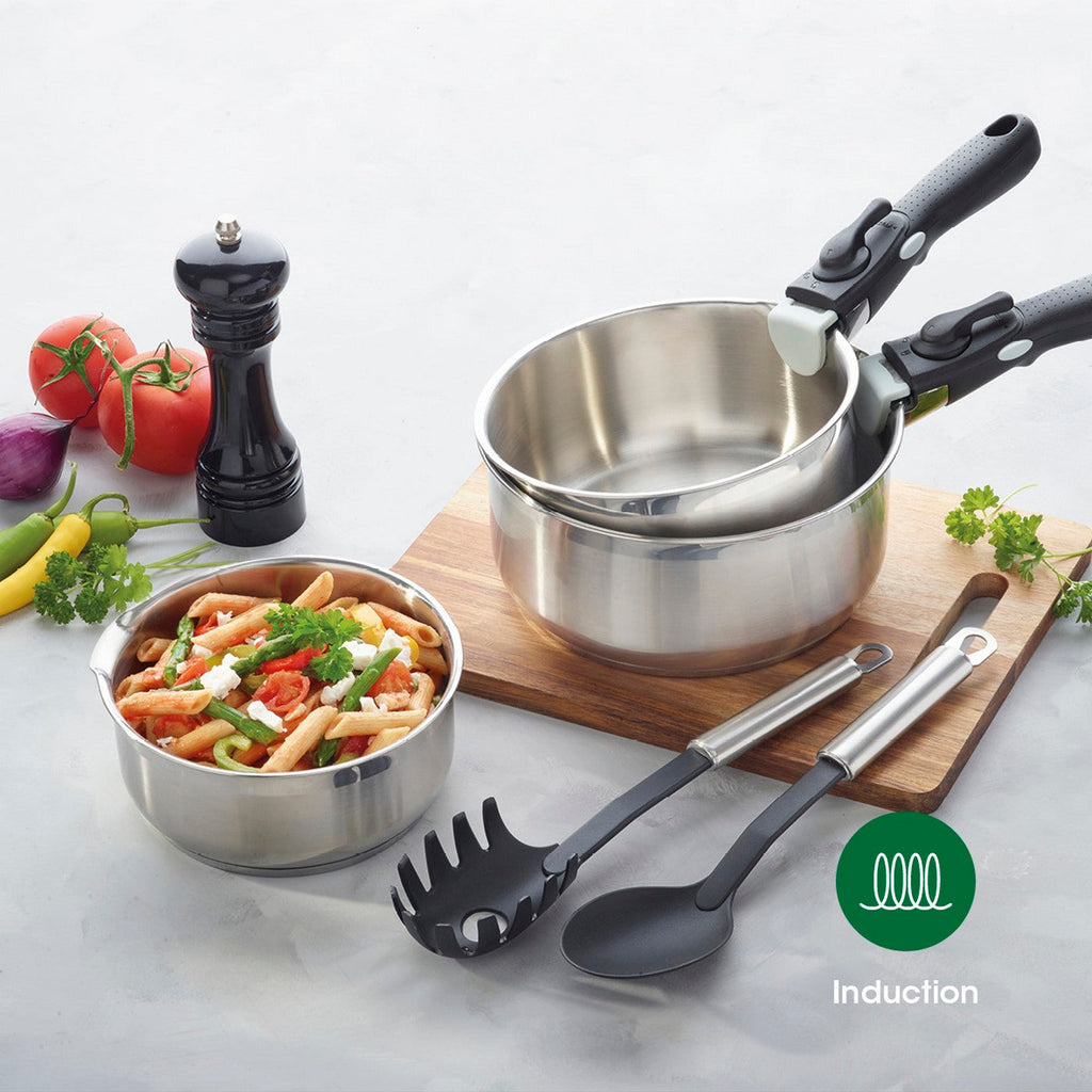 Set De 3 Casseroles Avec Poignée Amovible - Argenté