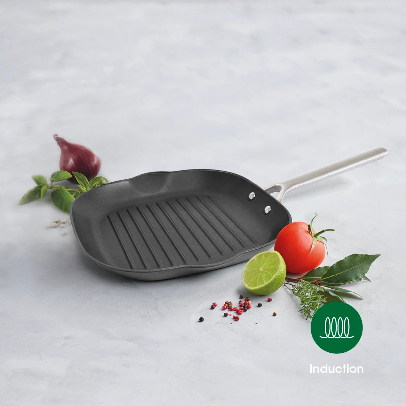 Poêle Grill En Fonte Structure Nid D'Abeille Avec Poignée En Inox - Noir - 28cm