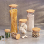 Set De 3 Bocaux En Verre Ronds Avec Couvercles En Bambou - Transparent