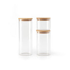 Set De 3 Bocaux En Verre Ronds Avec Couvercles En Bambou - Transparent