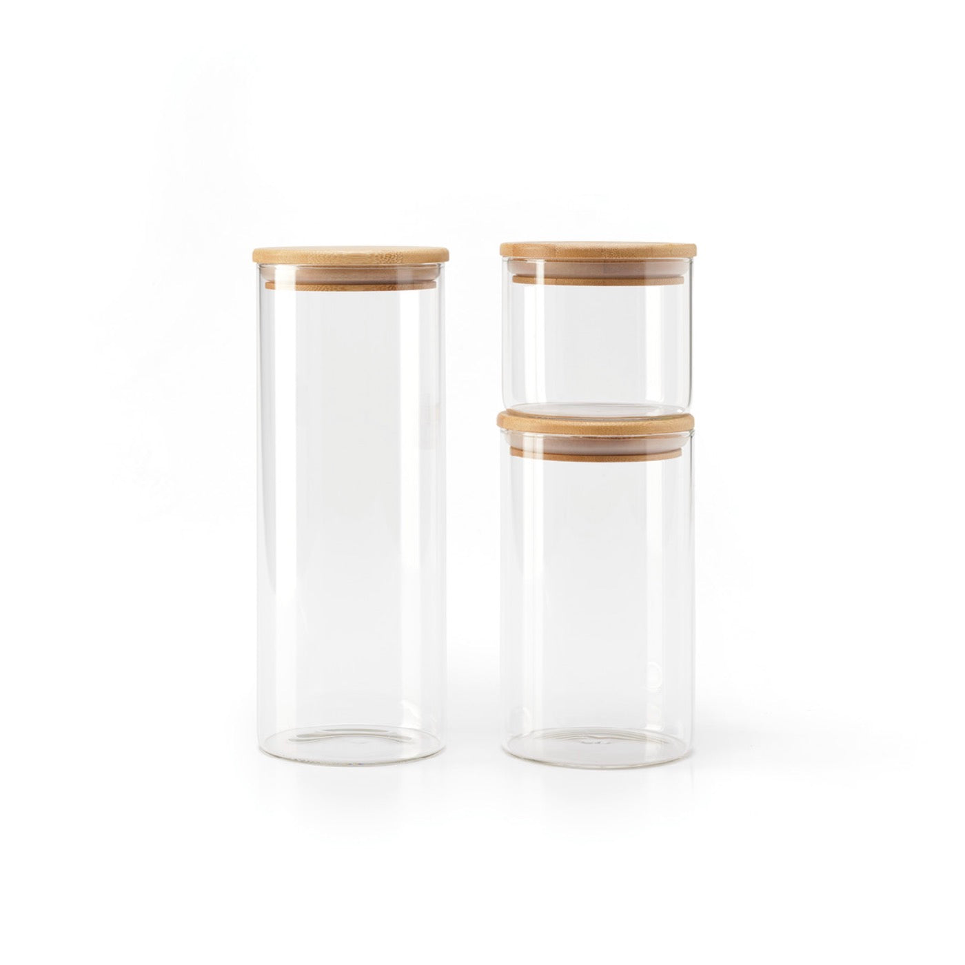 Set De 3 Bocaux En Verre Ronds Avec Couvercles En Bambou - Transparent