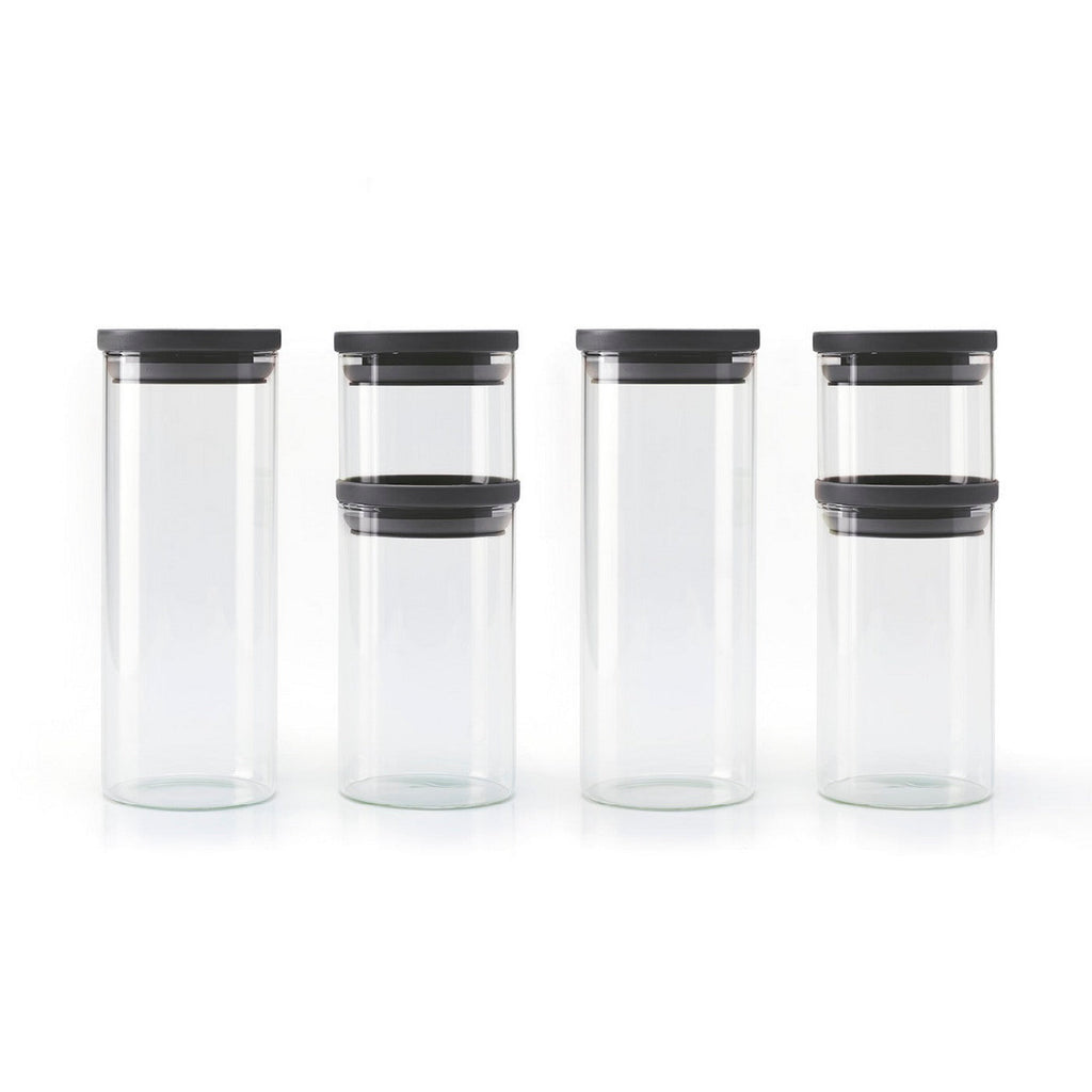 Set De 6 Boîtes En Verre Avec Couvercles En Plastique - Noir