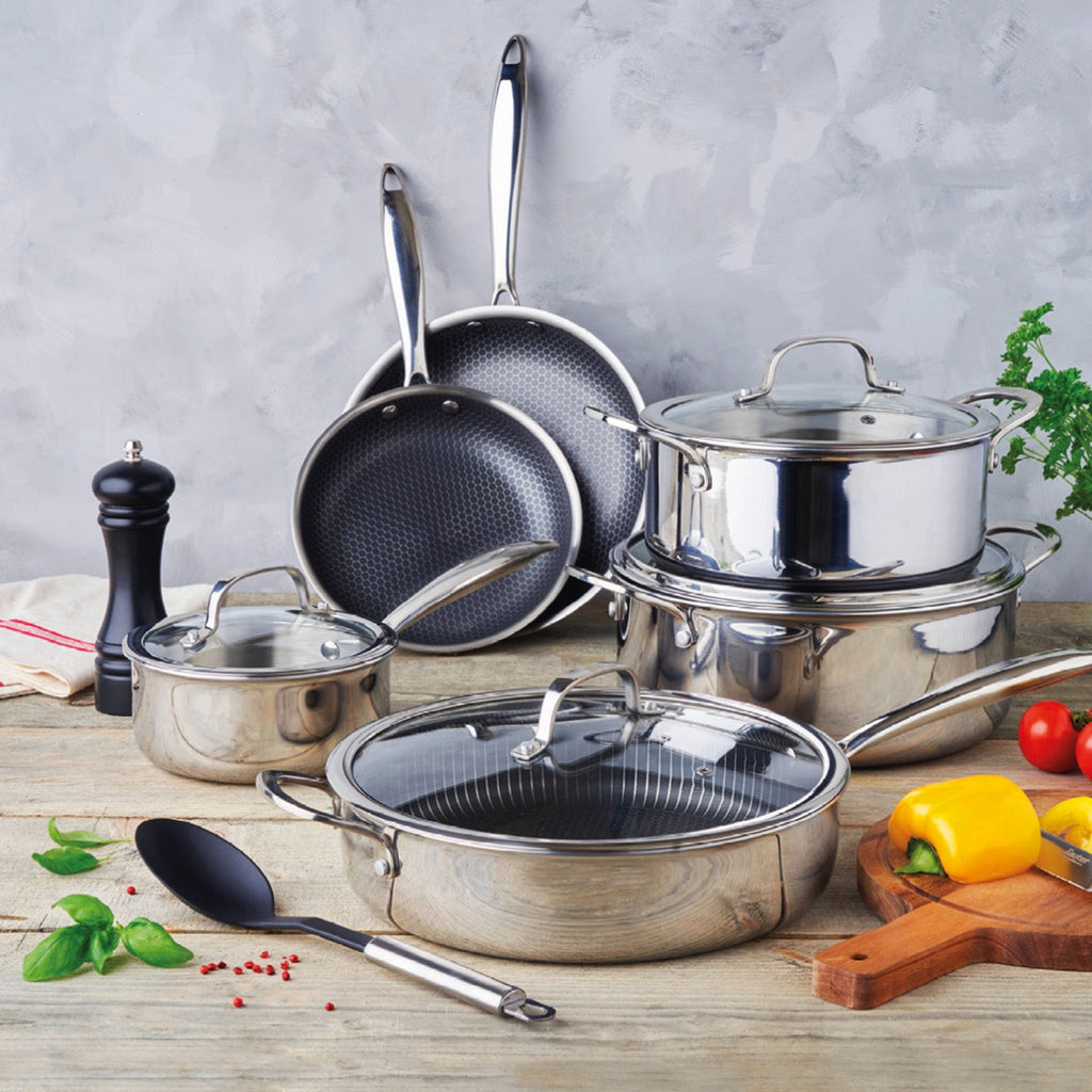 Set De 3 Poêles En Acier Inoxydable + 2 Casseroles - Multinox Pro - Argenté