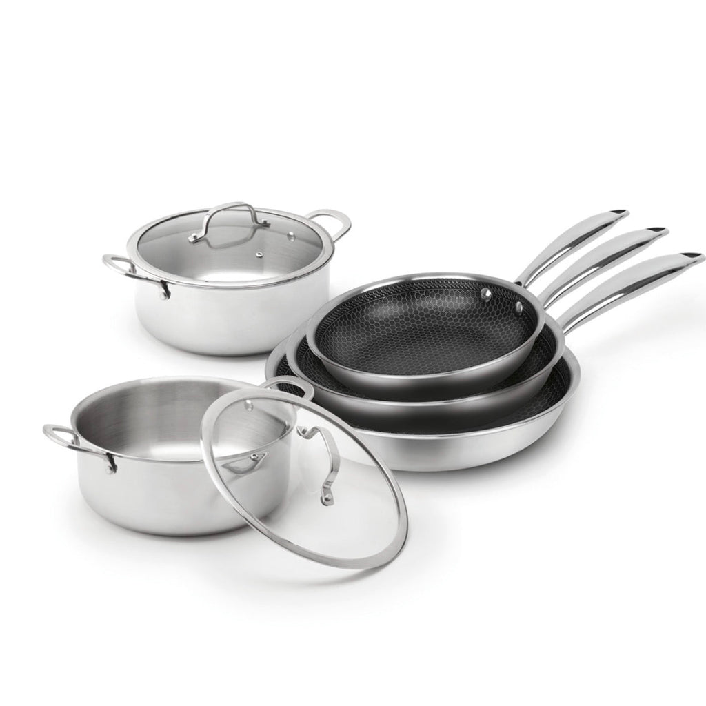 Set De 3 Poêles En Acier Inoxydable + 2 Casseroles - Multinox Pro - Argenté
