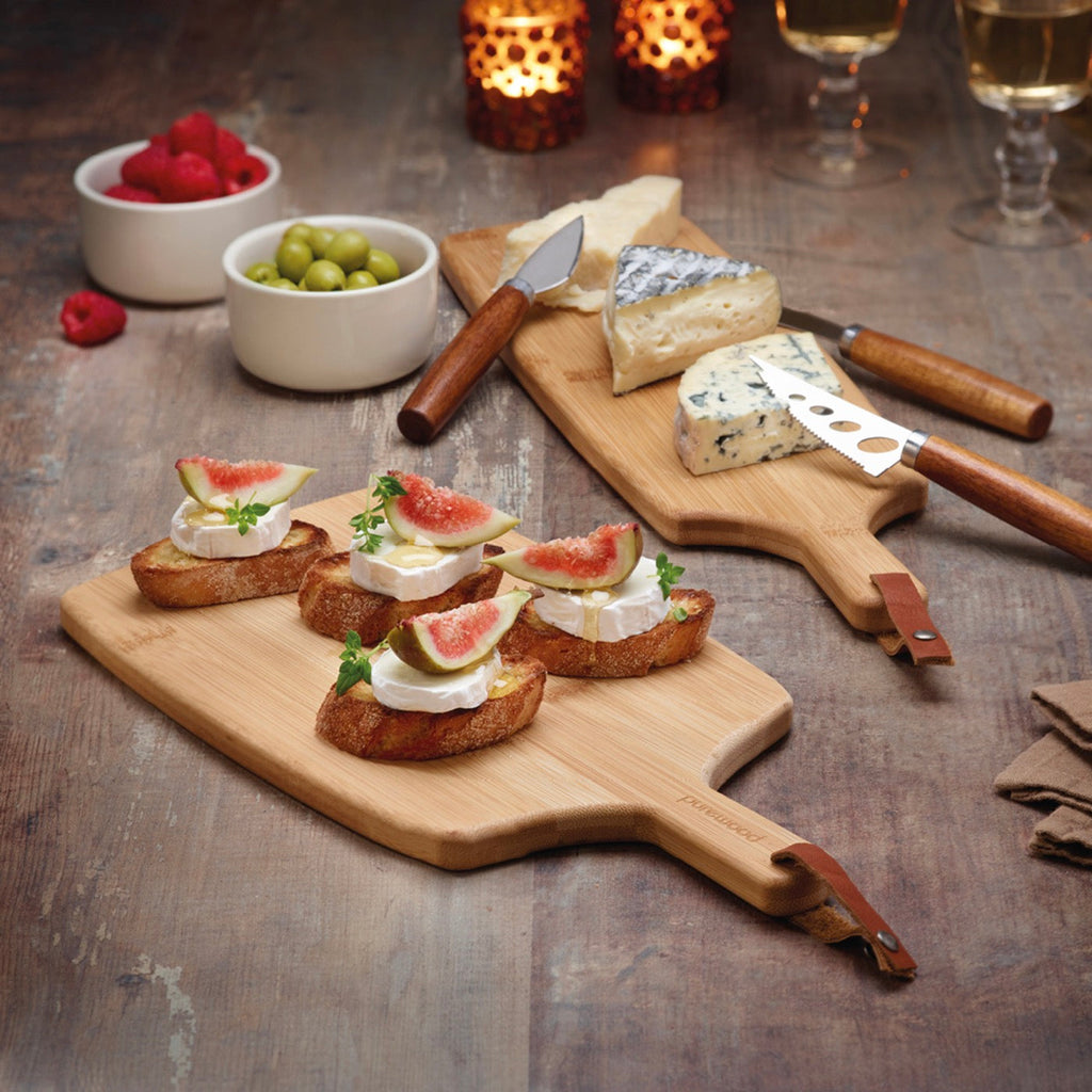 Planche À Découper Rectangulaire Avec Poignée + Set De 3 Couteaux À Fromage - Bambou - Bois