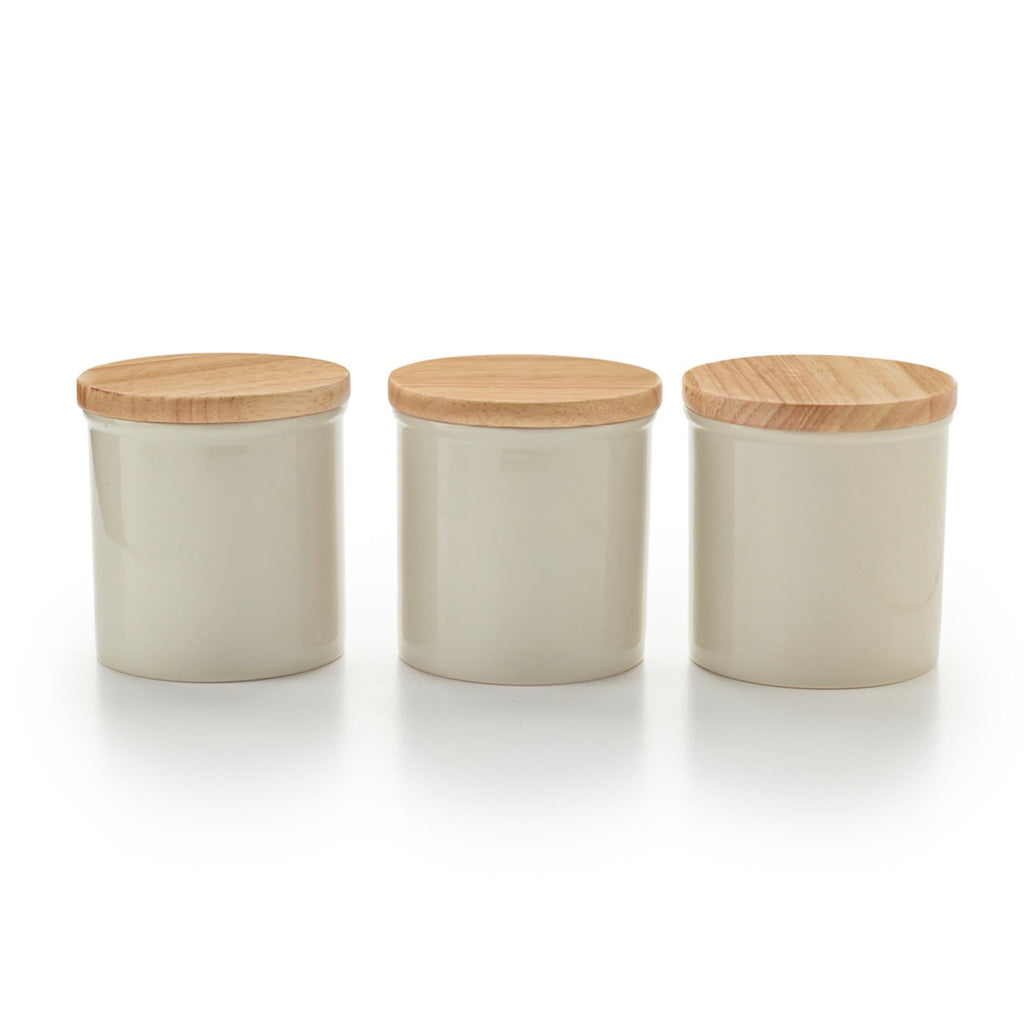 Set De 3 Bocaux De Conservation Avec Couvercle En Bambou - Crème
