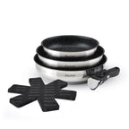 Set De 3 Poêles Anti-Adhésives Avec Poignée Amovible & 3 Protège-Poêles - Amo Ceramic - Argenté
