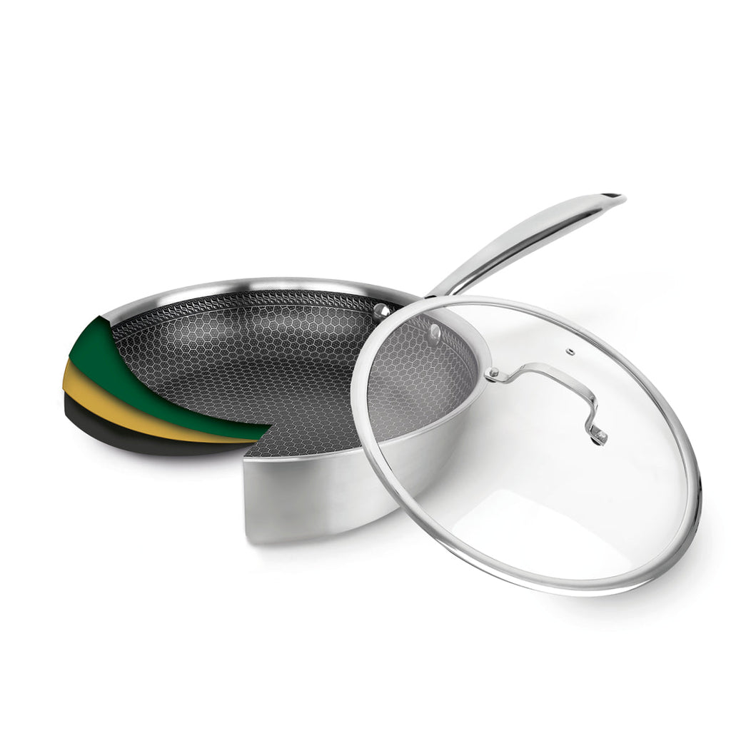 Wok En Acier Inoxydable Triply Revêtement Nid D'Abeille Anti-Adhésif 30 Cm - Argenté