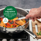 Wok En Acier Inoxydable Triply Revêtement Nid D'Abeille Anti-Adhésif 30 Cm - Argenté