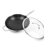 Wok En Acier Inoxydable Triply Revêtement Nid D'Abeille Anti-Adhésif 30 Cm - Argenté