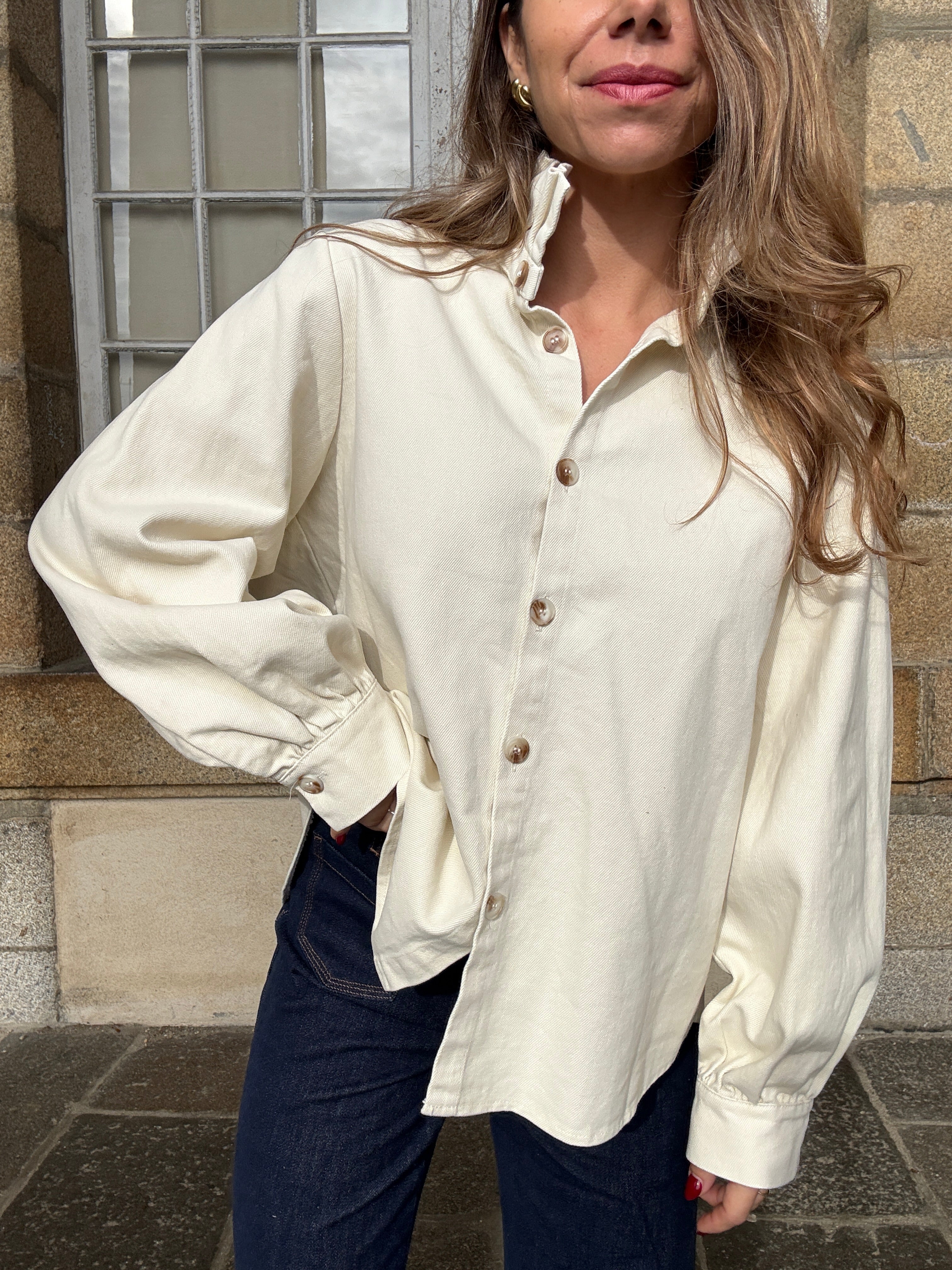 Veste En Jean Céleste Écrue