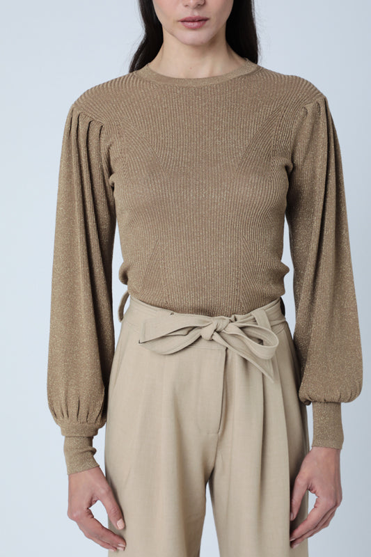 Pull Col Rond Manches Bouffantes - Honey