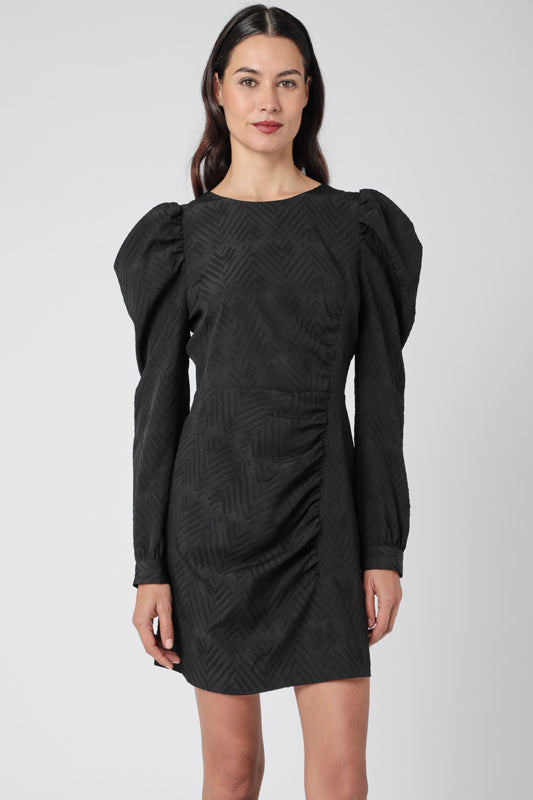 Robe Manche Longue Fronce - Chevron Noir
