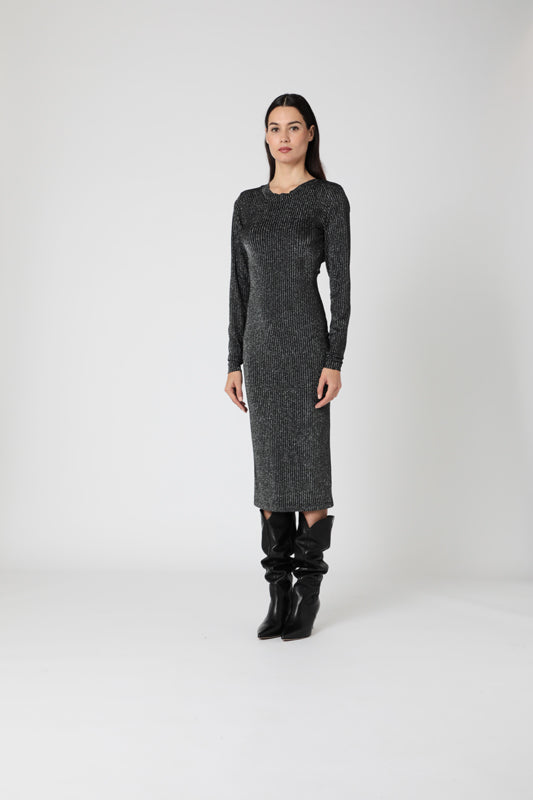 Robe Longue Lurex Dos Nu - Noir/Silver