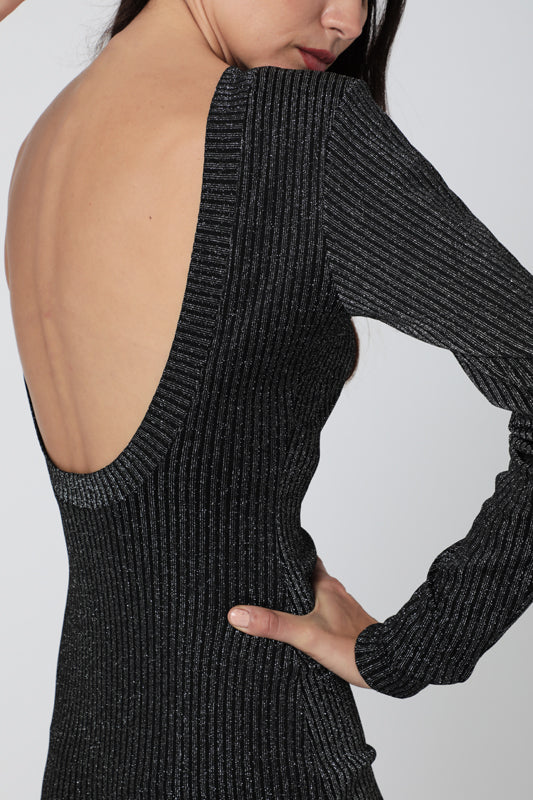 Robe Longue Lurex Dos Nu - Noir/Silver