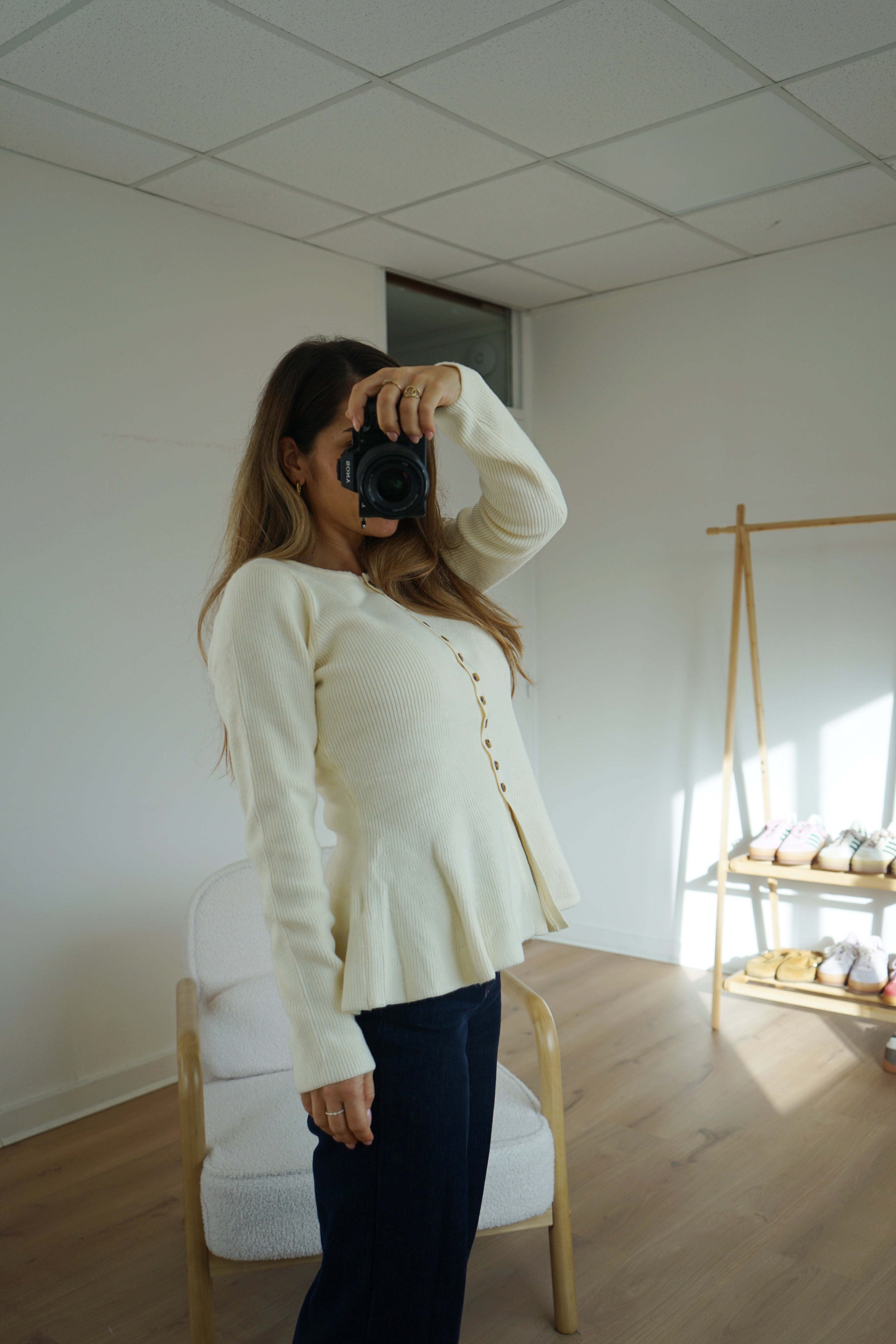 Pull Fin Péplum Albane Écru