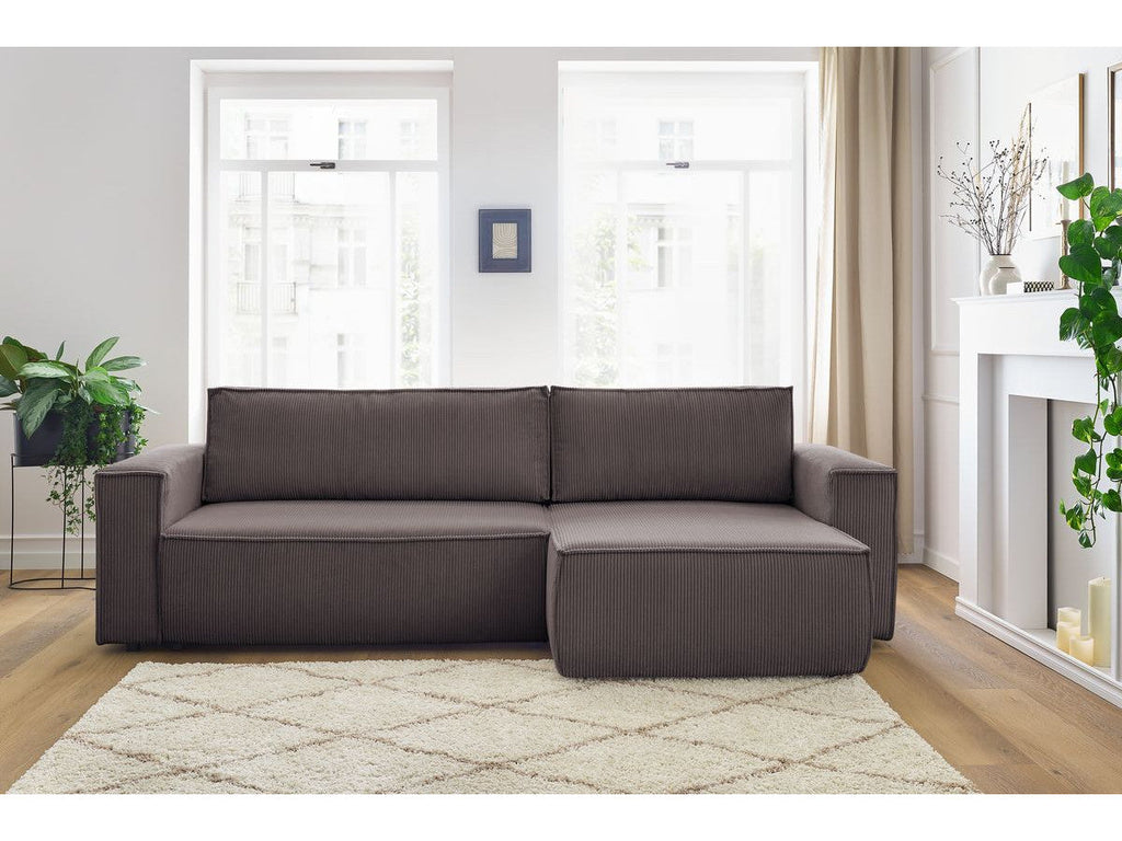 Nihad - Canapé D'Angle Réversible Convertible Coffre - Velours Côtelé