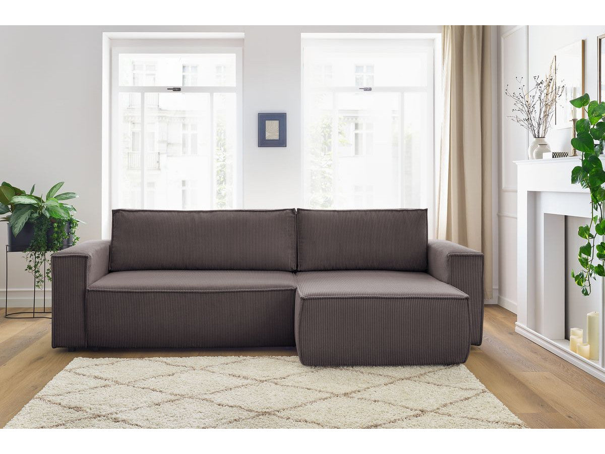 Nihad - Canapé D'Angle Réversible Convertible Coffre - Velours Côtelé