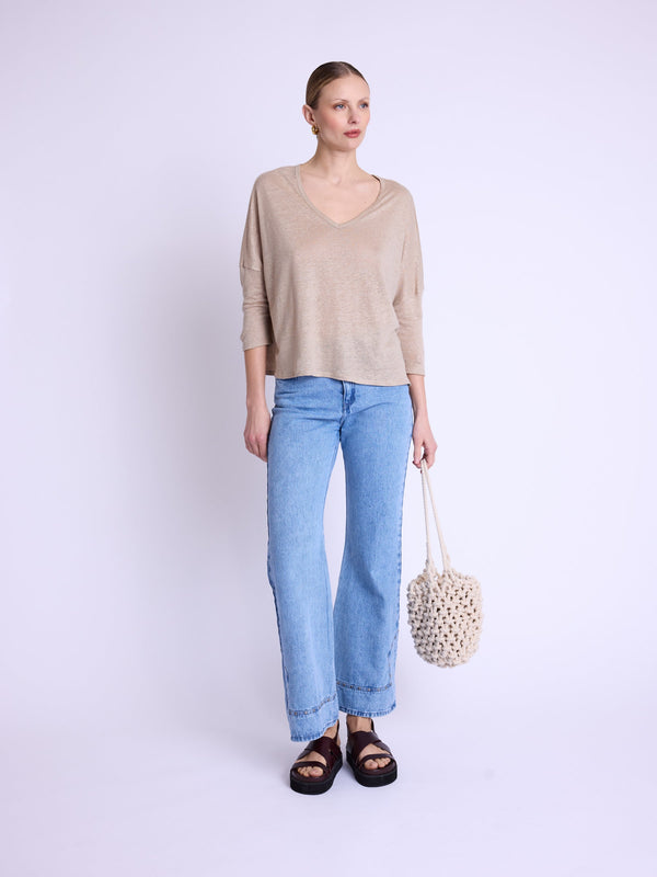 Tshirt Manches 3/4 Col V - Beige