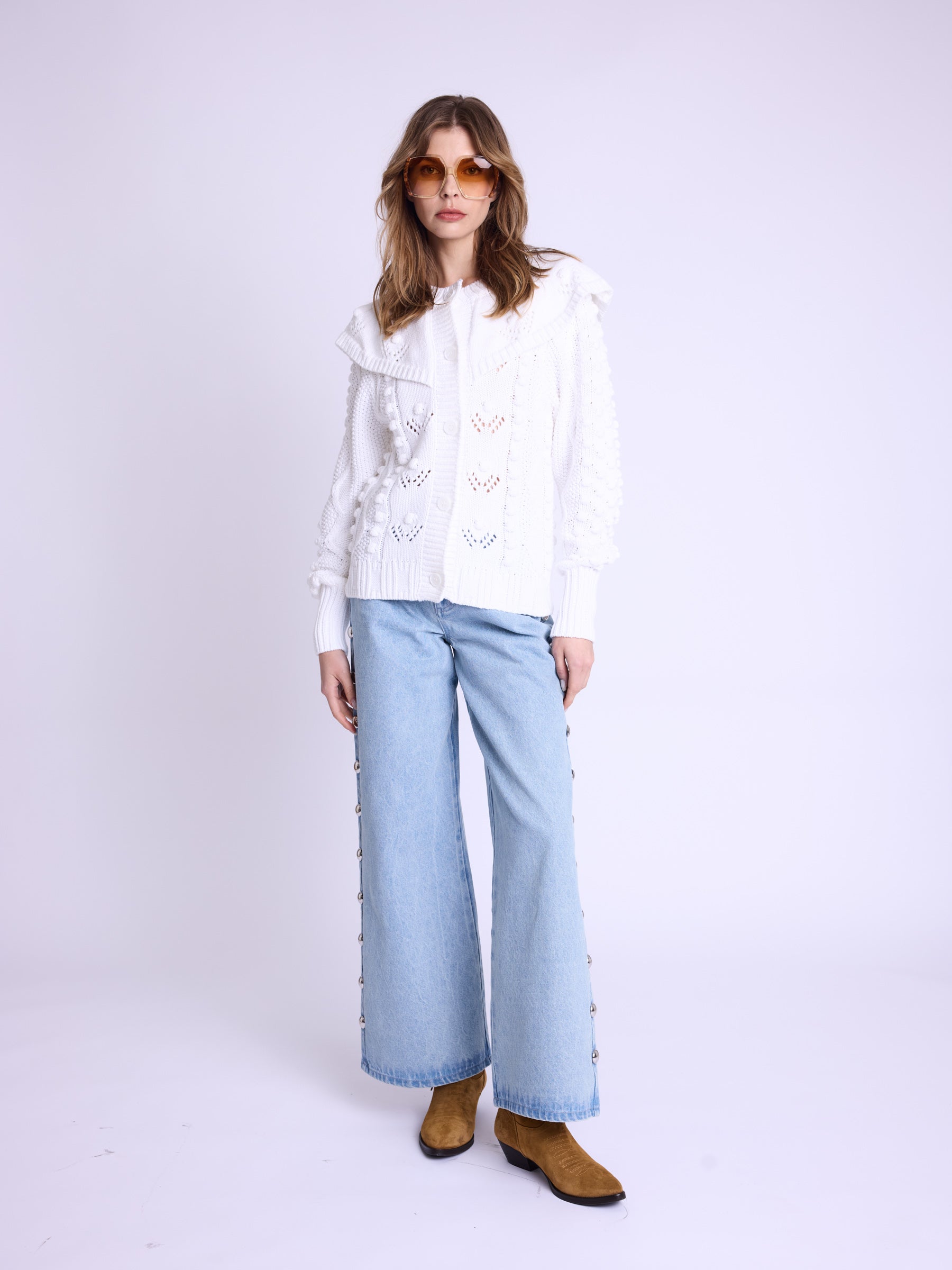 Gilet Ml Grand Col Fantaisie - Off-White