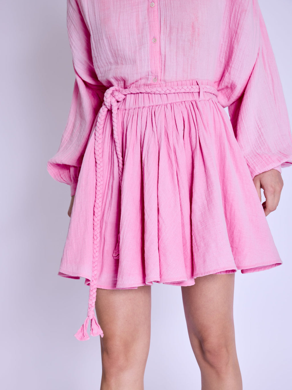 Jupe Courte Ceinture Tressee - Sweet-Pink