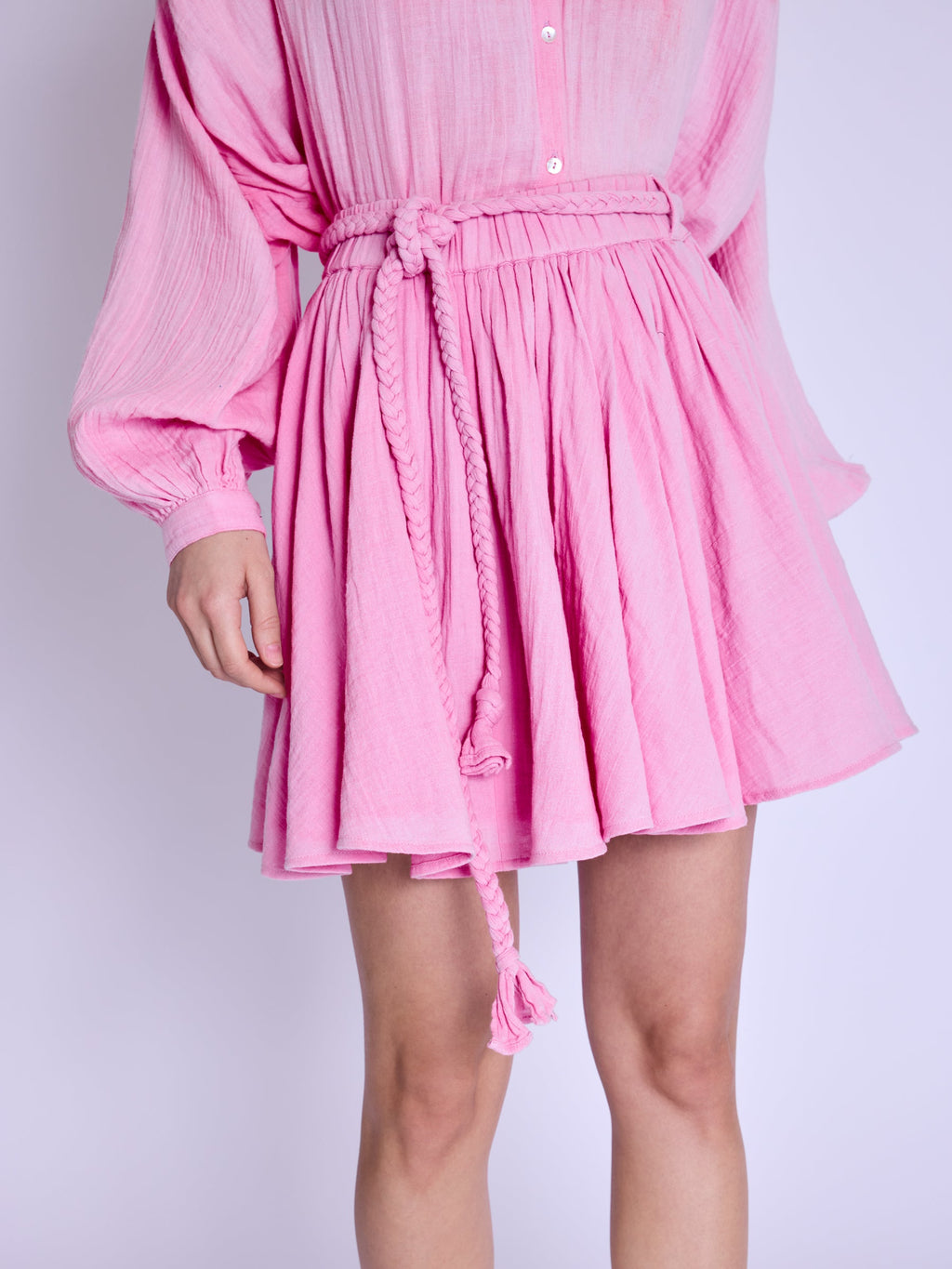 Jupe Courte Ceinture Tressee - Sweet-Pink