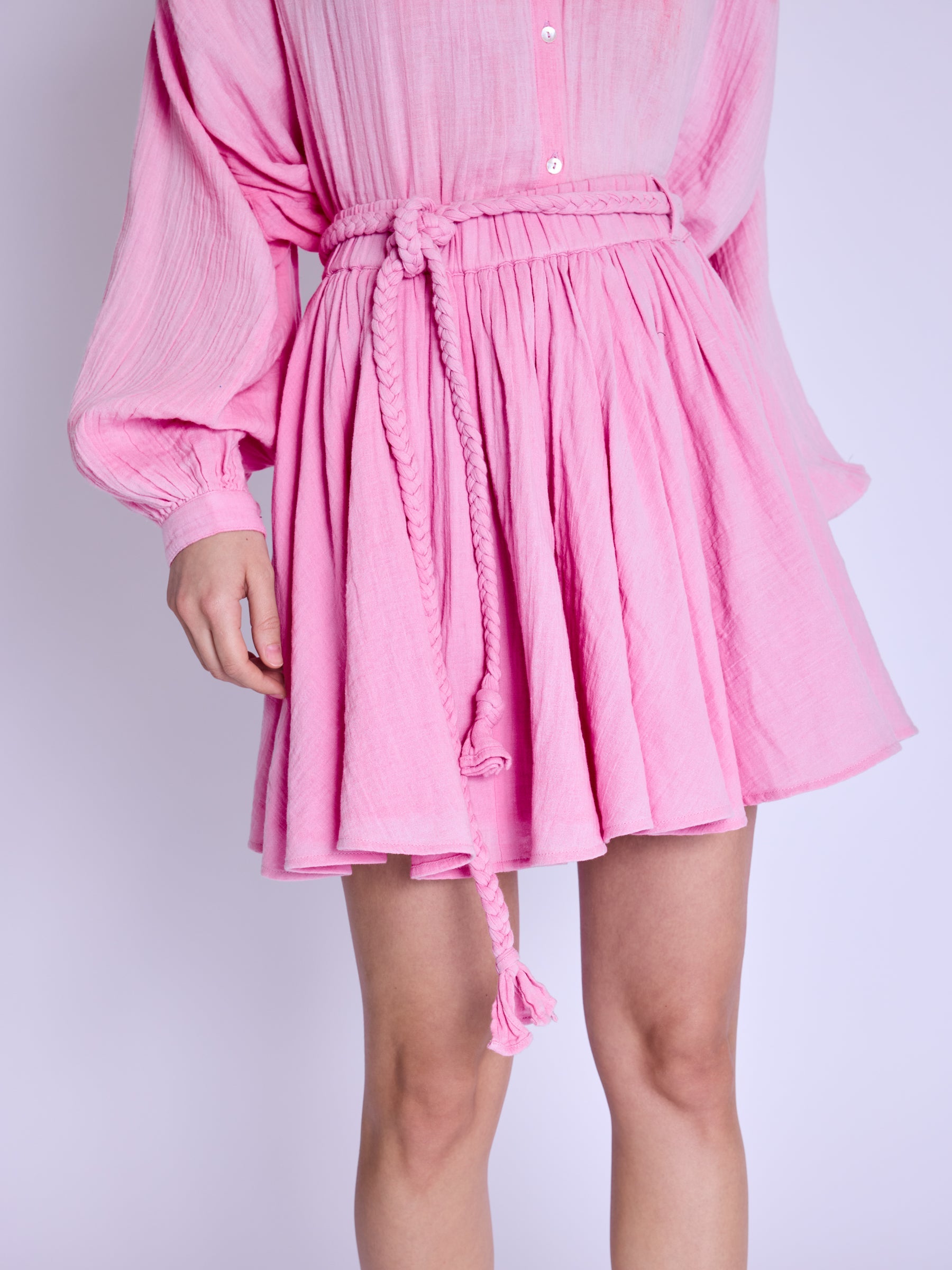 Jupe Courte Ceinture Tressee - Sweet-Pink
