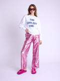Pantalon Droit Rose Metalise - Pink-Metal