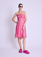 Robe Longue Sans Col - Dahlia-Pink-Print