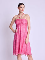 Robe Longue Sans Col - Dahlia-Pink-Print