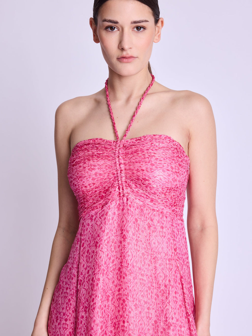 Robe Longue Sans Col - Dahlia-Pink-Print