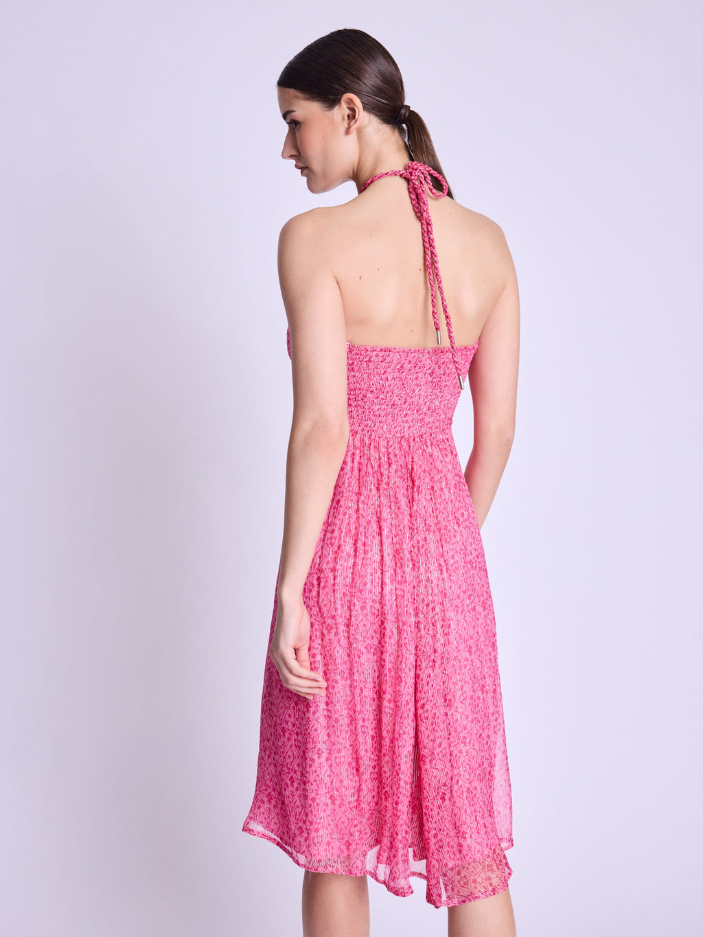 Robe Longue Sans Col - Dahlia-Pink-Print