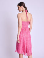 Robe Longue Sans Col - Dahlia-Pink-Print