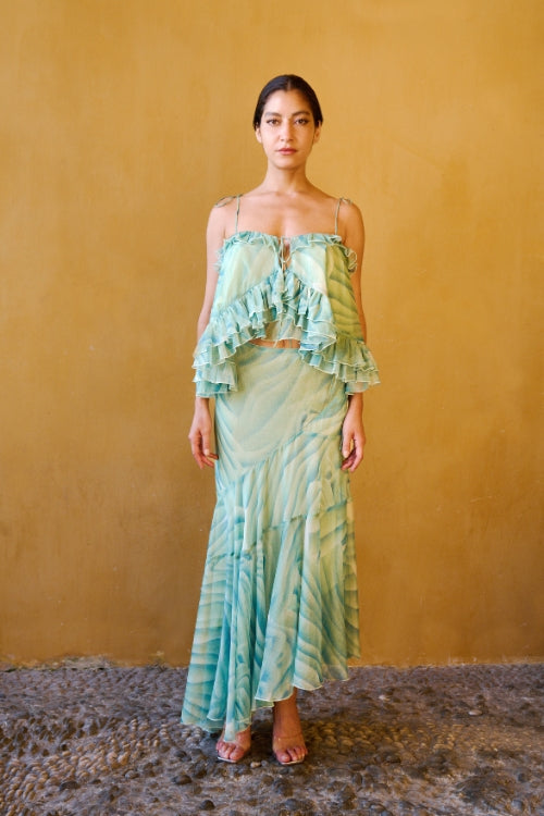 Haut En Chiffon À Volants Et À Imprimé  – Vert
